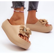  women`s foam slippers with bow khaki salessa