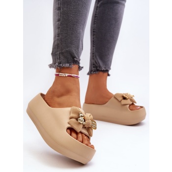 women`s foam slippers with bow khaki σε προσφορά