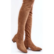  women`s over-the-knee boots with low heels camel maidna