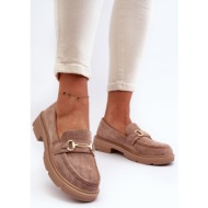  women`s loafers with gold trimmings, eco suede, brown lighas