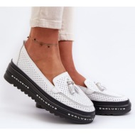  women`s leather loafers on a platform, white assetnima