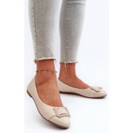  light beige eco leather ballerinas with belt and cadwenla embellishment
