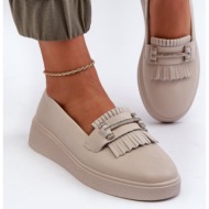  women`s lightweight leather platform loafers, beige s.barski