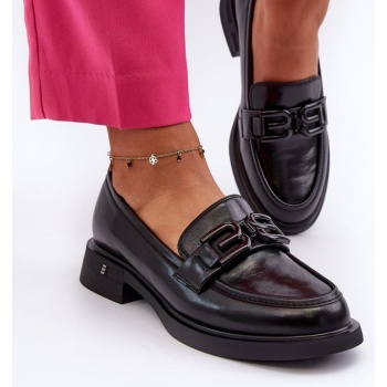 elegant women`s leather loafers black σε προσφορά