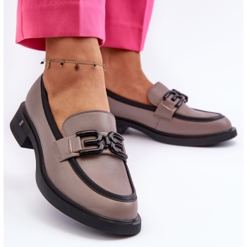 elegant women`s leather loafers, dark σε προσφορά