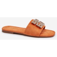  women`s flat heel slippers with embellishments, orange insole