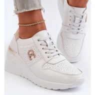  women`s leather wedge sneakers white d&a
