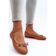  eco-friendly leather ballet flats with bow camel sandelal