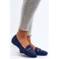  shiny women`s loafers with chain, navy blue aredilla