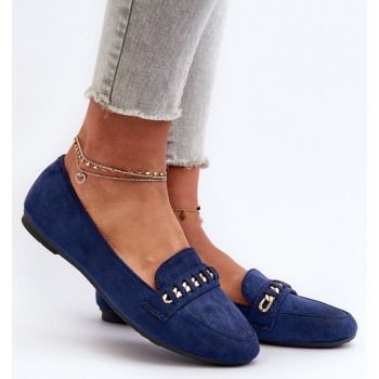 shiny women`s loafers with chain, navy σε προσφορά
