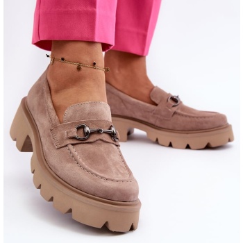 chunky women`s beige suede loafers σε προσφορά