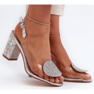  silver d&a high heeled transparent sandals