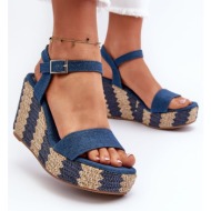  women`s denim wedge sandals with a braid, blue reviala