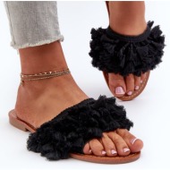  women`s flat slippers with fringe, black rialle