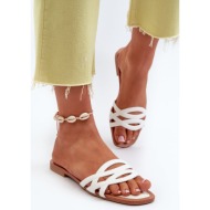  women`s flat heeled eco leather slippers, white, moldela