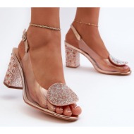  d&a rose gold transparent high heeled sandals