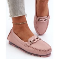  women`s leather loafers with embellishment, pink s.barski