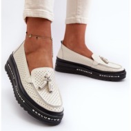  women`s leather loafers on platform beige assetnima