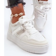  women`s platform sneakers made of eco leather, white moun