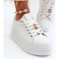  women`s platform sneakers with eco-leather studs, white cavisa
