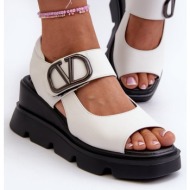  women`s wedge and platform sandals made of eco leather, white triaola