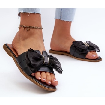 women`s flat slippers with bow, black σε προσφορά