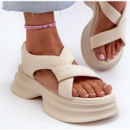  women`s leather sandals with chunky soles, light beige goe