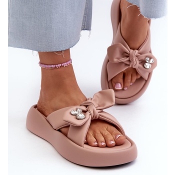 women`s leather platform slippers pink σε προσφορά