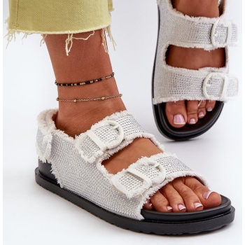 women`s embellished denim sandals white σε προσφορά