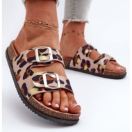  beige and brown women`s slippers with oliena buckles
