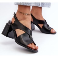  elegant women`s high-heeled sandals, eco leather, black asellesa