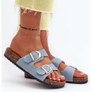  women`s denim slippers on a cork platform with straps, blue doretta