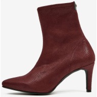 burgundy ankle boots in suede with snake pattern ojju