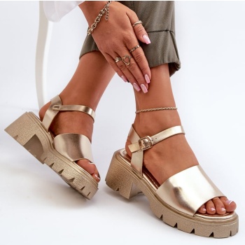women`s sandals with chunky heels, gold σε προσφορά