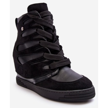 leather wedge ankle boots, black amria σε προσφορά