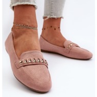  shiny women`s loafers with chain, pink aredilla