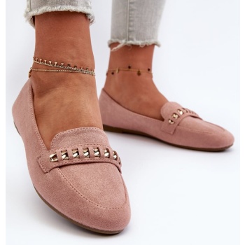 shiny women`s loafers with chain, pink σε προσφορά