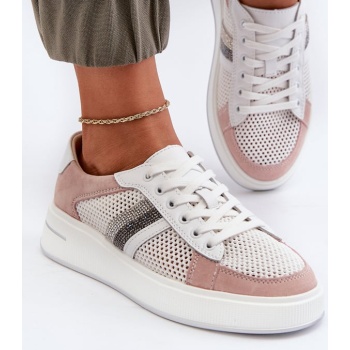 women`s leather sneakers white and pink σε προσφορά