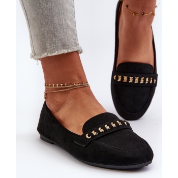 shiny women`s loafers with chain, black σε προσφορά