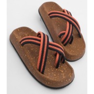  marjin men`s cork sole patterned cotton rope flip flops cross band daily slippers sediv orange