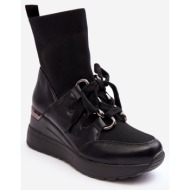  women`s ankle wedge boots with sock black heladina