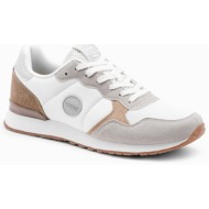 ombre men`s shoes sneakers with combined materials and mesh - white and brown