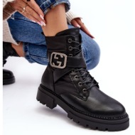  black gennee worker leather ankle boots with chain