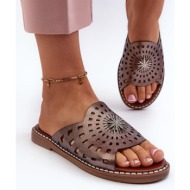 shiny women`s flat-heeled slippers with copper embellishment ebirena