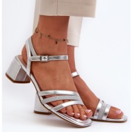  women`s low-heeled sandals made of sergio leone silver eco leather