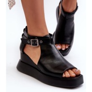  women`s platform sandals with gussets made of eco leather, black hloeli