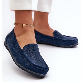 women`s suede loafers, navy blue σε προσφορά
