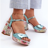 women`s floral high heeled sandals d&a blue