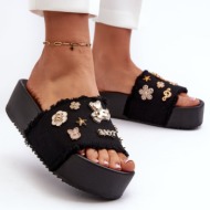  women`s platform slippers with pins black zranesia