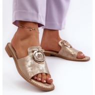  elegant shiny women`s slippers with s.barski gold decoration